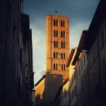 Historic Tower in Italian City at Sunset