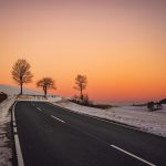 road, trees, sunset